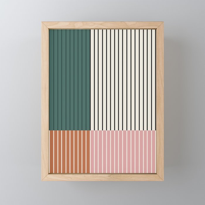 Color Block Line Abstract V Colorful Retro Mini Art Print