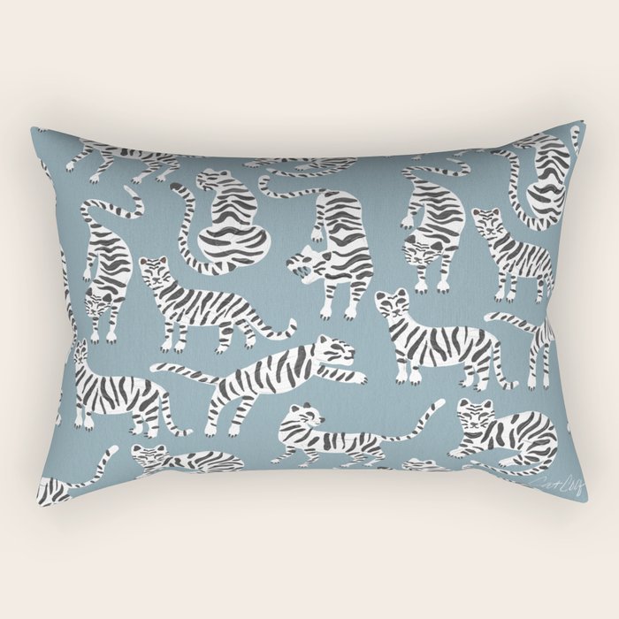 Tiger Collection - White On Blue Rectangular Pillow
