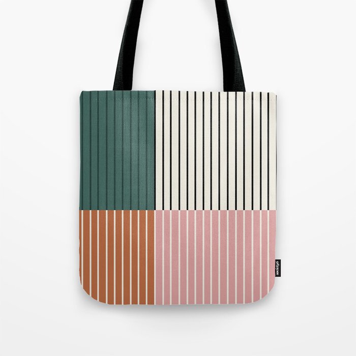 Color Block Line Abstract V Colorful Retro Tote Bag