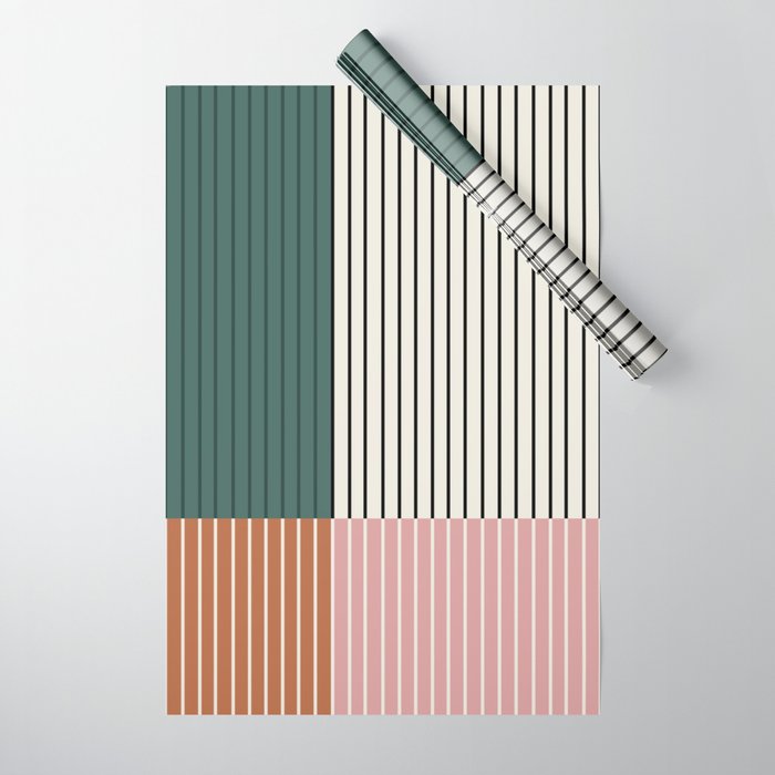 Color Block Line Abstract V Colorful Retro Wrapping Paper