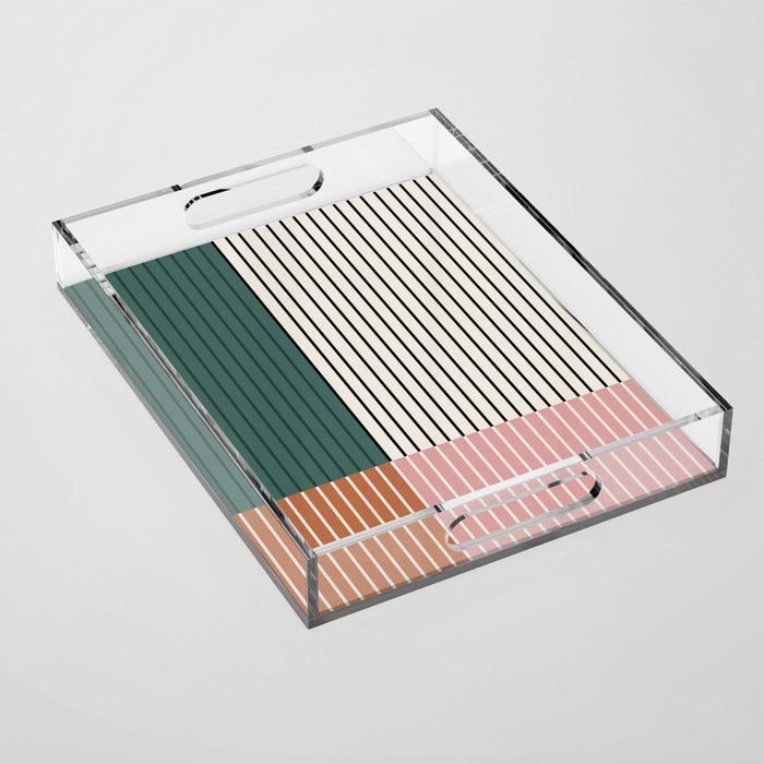 Color Block Line Abstract V Colorful Retro Acrylic Tray