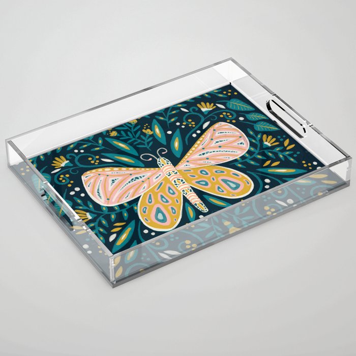 Butterfly Symmetry - Teal Palette Acrylic Tray