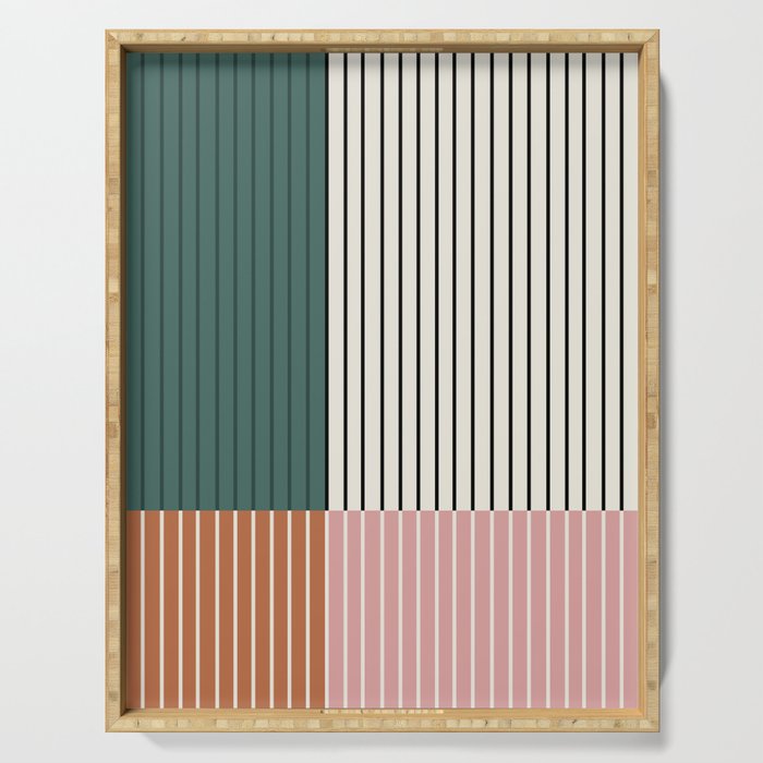 Color Block Line Abstract V Colorful Retro Serving Tray