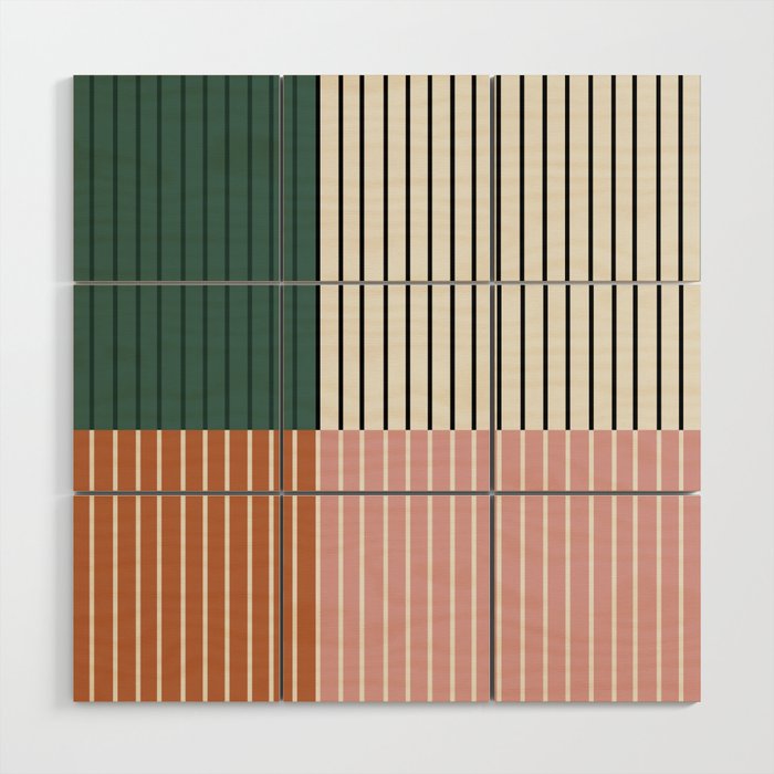 Color Block Line Abstract V Colorful Retro Wood Wall Art