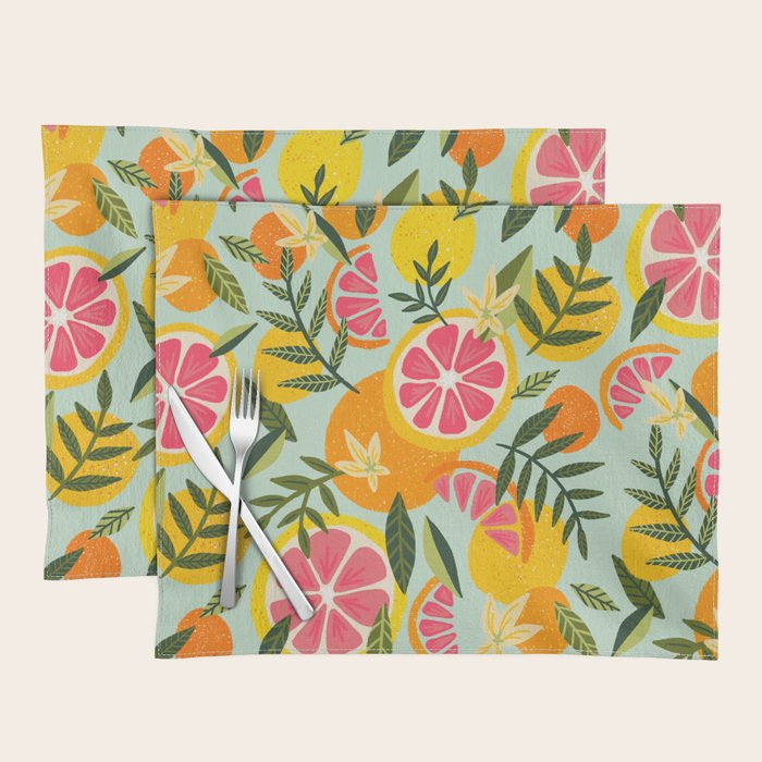 Grapefruit Blooms - Mint Palette Placemat