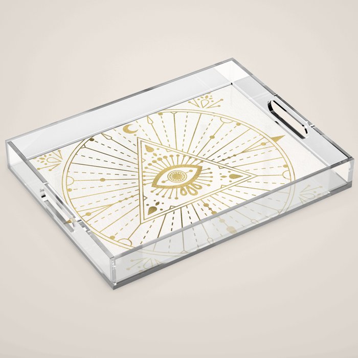 All-Seeing Eye Mandala - Gold Palette Acrylic Tray