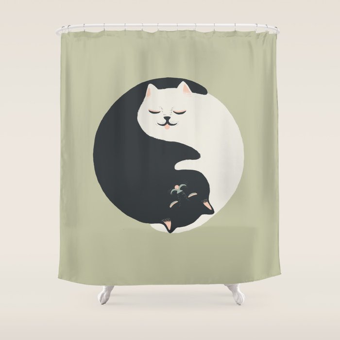 Hidden Cat 26 Yin Yang Hug Shower Curtain