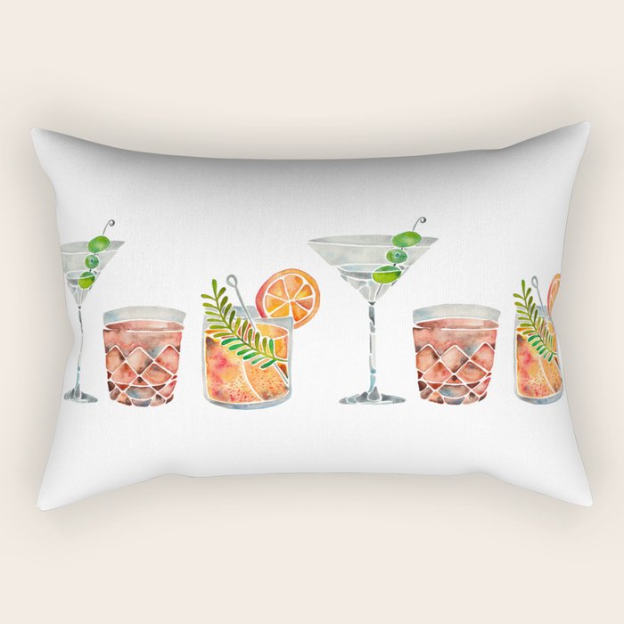 Classic Cocktails  - 1960s Watercolor Lineup Rectangular Pillow