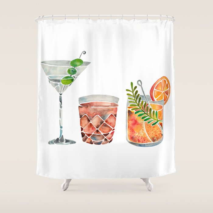 Classic Cocktails - 1960s Watercolor Lineup Shower Curtain