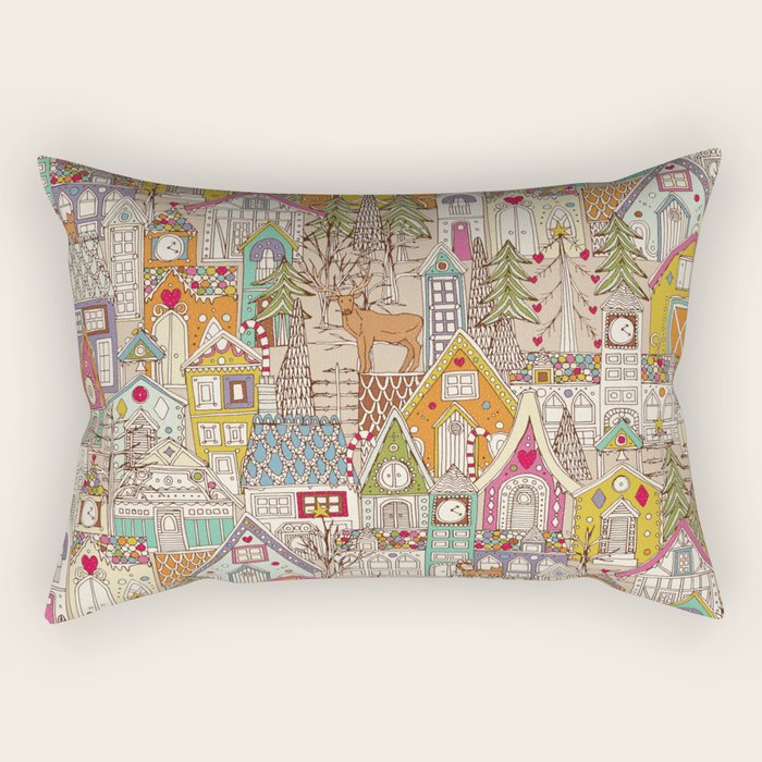 Vintage Gingerbread Town Rectangular Pillow
