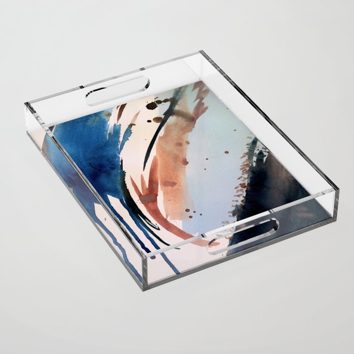 708 - A Minimal Mixed Media Abstract Piece In Blues, Pinks, And White Acrylic Tray