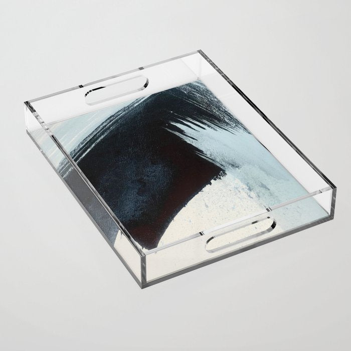 Like A Gentle Hurricane [2]: A Minimal, Abstract Piece In Blues And White By Alyssa Hamilton Art Acrylic Tray