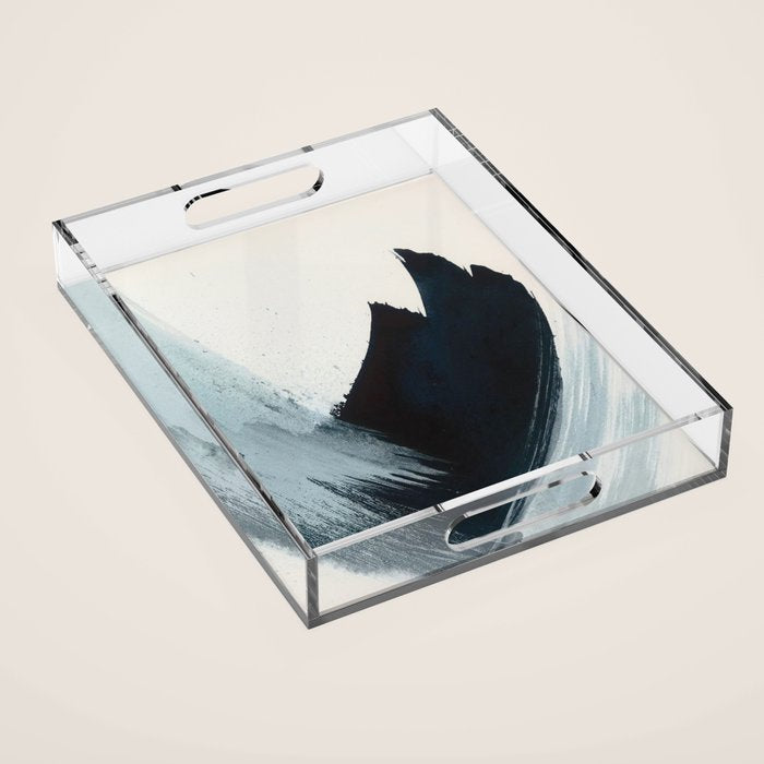 Like A Gentle Hurricane: A Minimal, Abstract Piece In Blues And White By Alyssa Hamilton Art Acrylic Tray