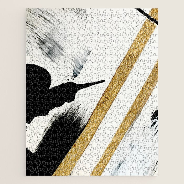 Armor [8]: A Minimal Abstract Piece In Black White And Gold By Alyssa Hamilton Art Jigsaw Puzzle