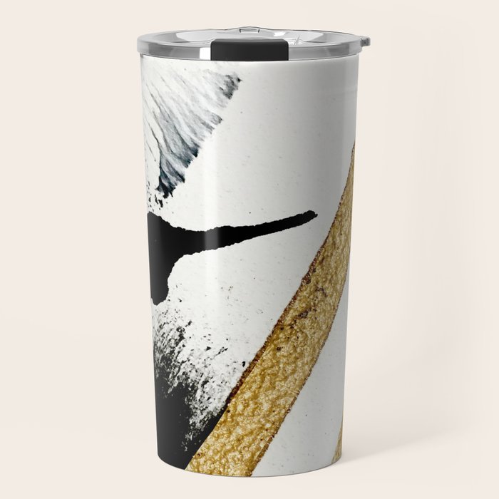 Armor [8]: A Minimal Abstract Piece In Black White And Gold By Alyssa Hamilton Art Travel Mug