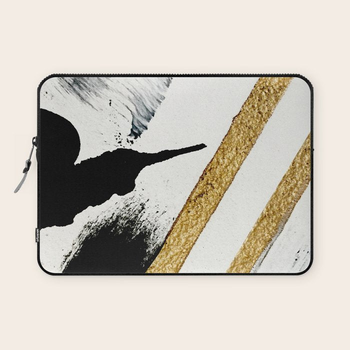 Armor [8]: A Minimal Abstract Piece In Black White And Gold By Alyssa Hamilton Art Laptop Sleeve