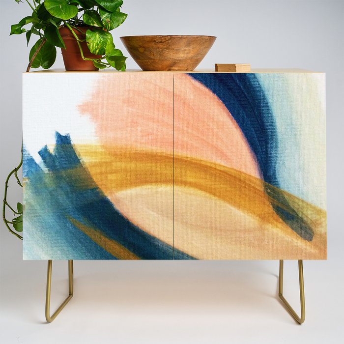 Slow As The Mississippi - Acrylic Abstract With Pink, Blue, And Brown Credenza