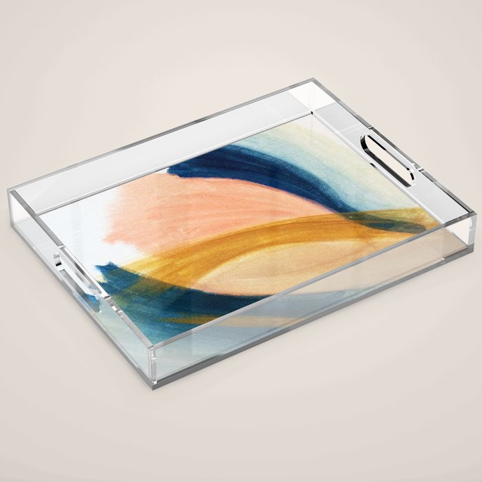 Slow As The Mississippi - Acrylic Abstract With Pink, Blue, And Brown Acrylic Tray