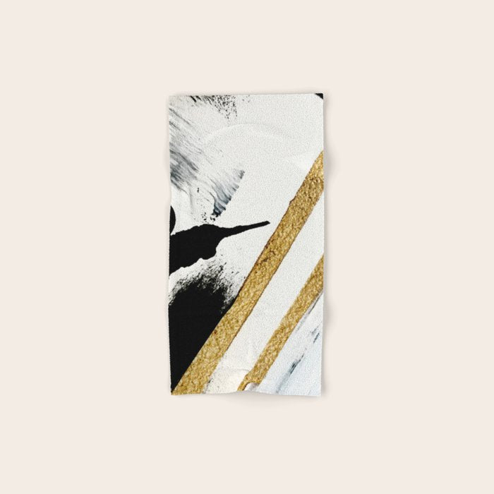 Armor [8]: A Minimal Abstract Piece In Black White And Gold By Alyssa Hamilton Art Bath Towel