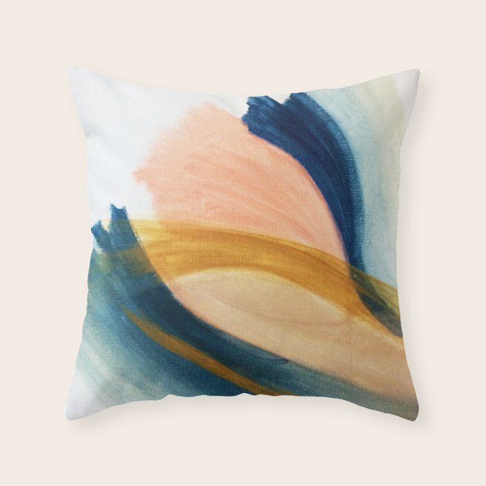 Slow As The Mississippi - Acrylic Abstract With Pink, Blue, And Brown Throw Pillow