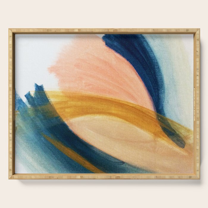 Slow As The Mississippi - Acrylic Abstract With Pink, Blue, And Brown Serving Tray
