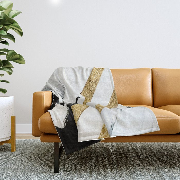 Armor [8]: A Minimal Abstract Piece In Black White And Gold By Alyssa Hamilton Art Throw Blanket