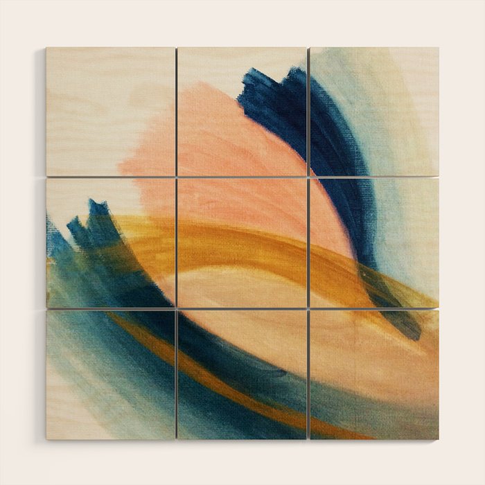 Slow As The Mississippi - Acrylic Abstract With Pink, Blue, And Brown Wood Wall Art
