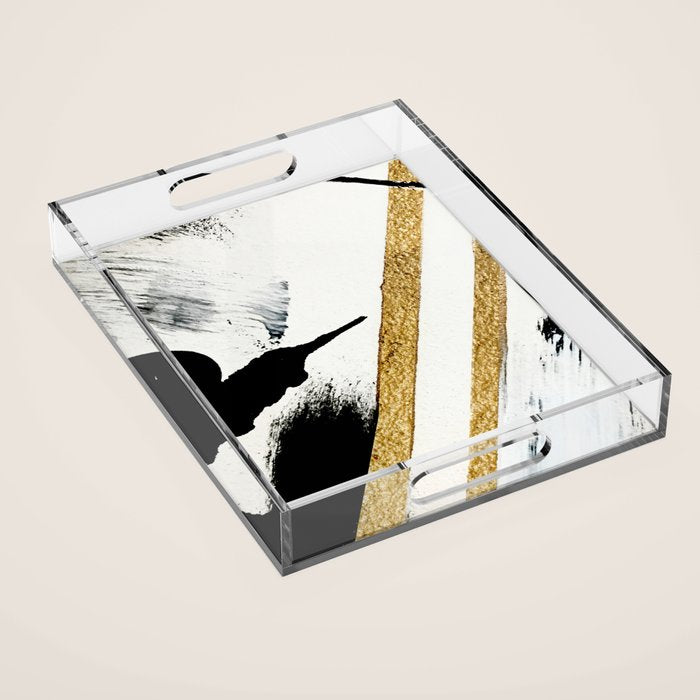 Armor [8]: A Minimal Abstract Piece In Black White And Gold By Alyssa Hamilton Art Acrylic Tray