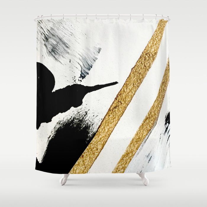 Armor [8]: A Minimal Abstract Piece In Black White And Gold By Alyssa Hamilton Art Shower Curtain