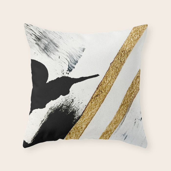 Armor [8]: A Minimal Abstract Piece In Black White And Gold By Alyssa Hamilton Art Throw Pillow