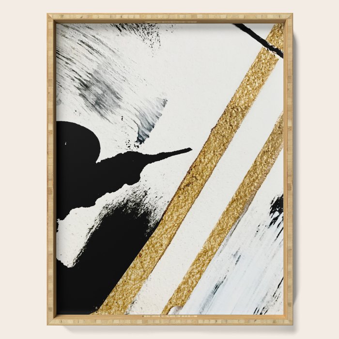 Armor [8]: A Minimal Abstract Piece In Black White And Gold By Alyssa Hamilton Art Serving Tray