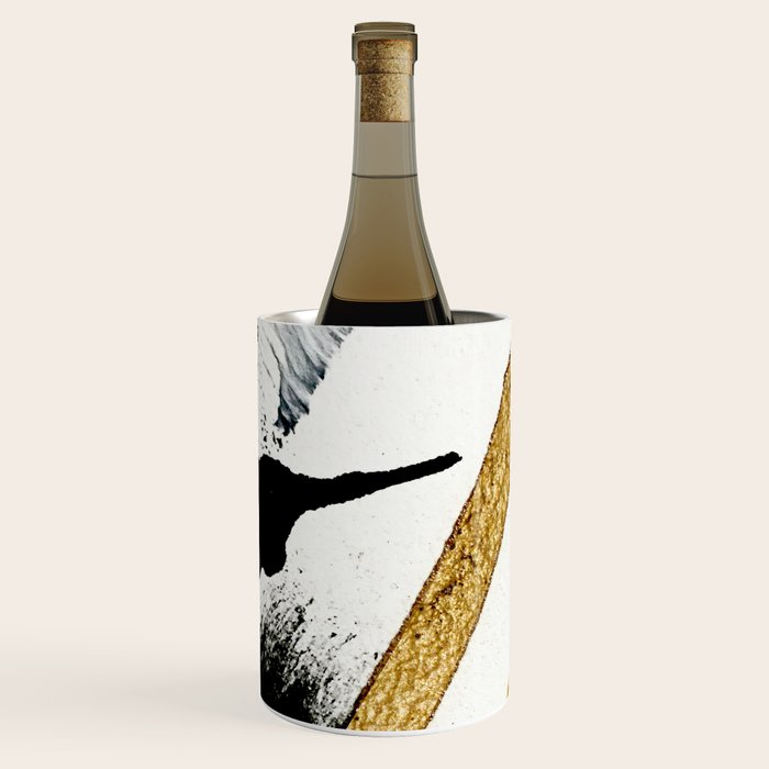 Armor [8]: A Minimal Abstract Piece In Black White And Gold By Alyssa Hamilton Art Wine Chiller