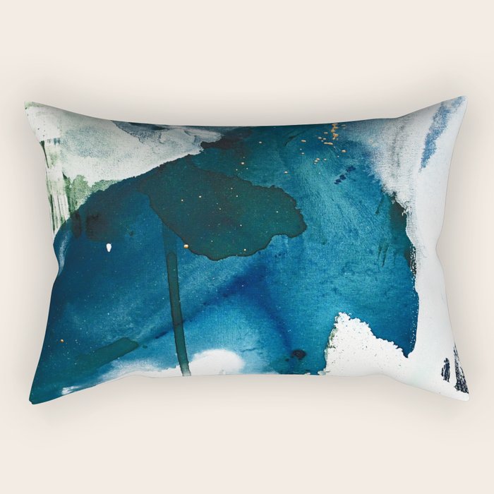 Untamed: A Pretty, Minimal, Abstract Painting In Blue, White And Gold By Alyssa Hamilton Art  Rectangular Pillow