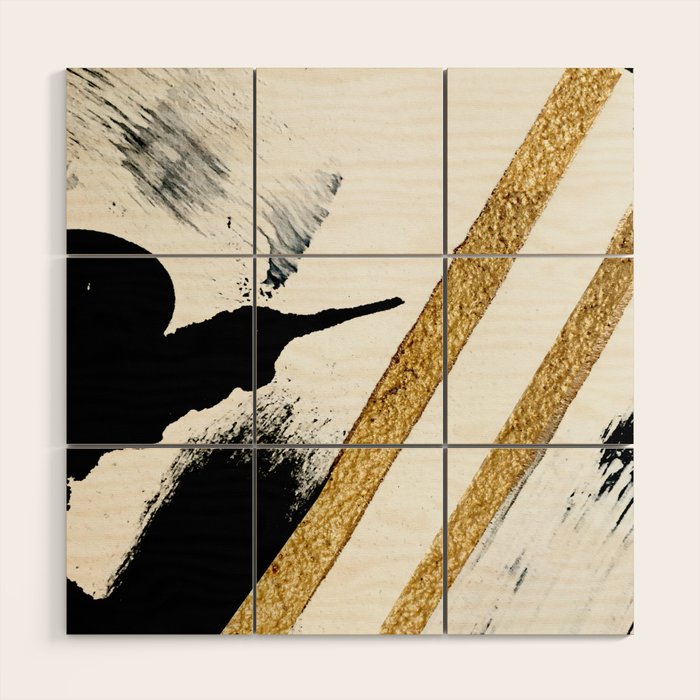 Armor [8]: A Minimal Abstract Piece In Black White And Gold By Alyssa Hamilton Art Wood Wall Art