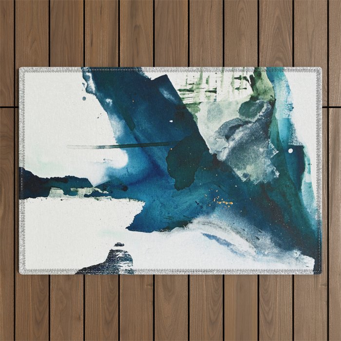 Untamed: A Pretty, Minimal, Abstract Painting In Blue, White And Gold By Alyssa Hamilton Art  Outdoor Rug