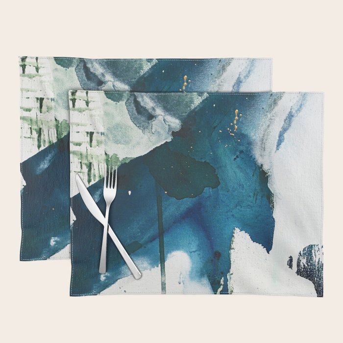 Untamed: A Pretty, Minimal, Abstract Painting In Blue, White And Gold By Alyssa Hamilton Art  Placemat