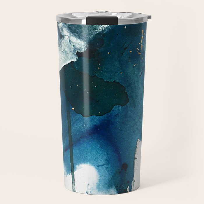 Untamed: A Pretty, Minimal, Abstract Painting In Blue, White And Gold By Alyssa Hamilton Art  Travel Mug