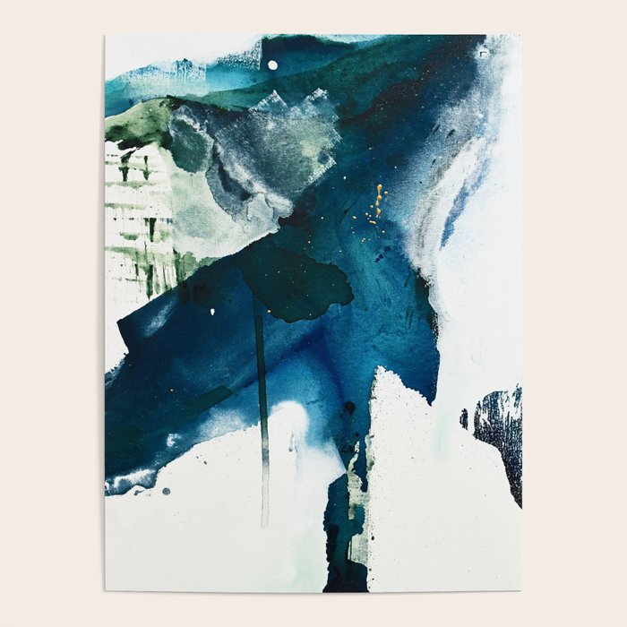 Untamed: A Pretty, Minimal, Abstract Painting In Blue, White And Gold By Alyssa Hamilton Art  Poster