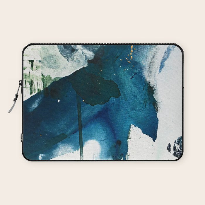 Untamed: A Pretty, Minimal, Abstract Painting In Blue, White And Gold By Alyssa Hamilton Art  Laptop Sleeve