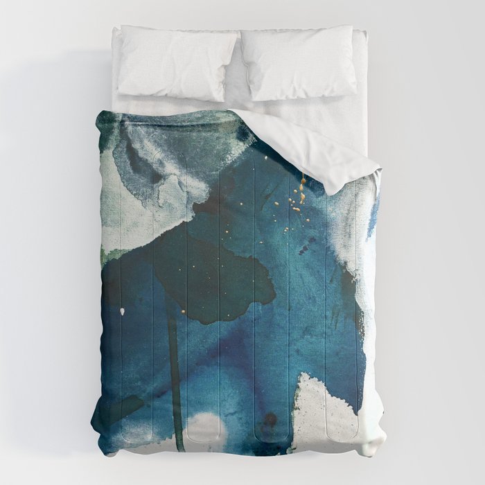 Untamed: A Pretty, Minimal, Abstract Painting In Blue, White And Gold By Alyssa Hamilton Art  Comforter