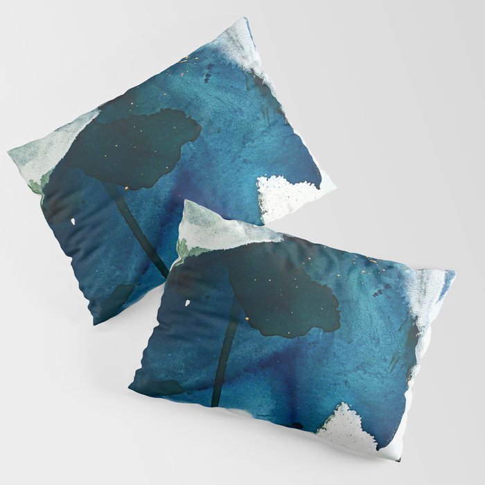 Untamed: A Pretty, Minimal, Abstract Painting In Blue, White And Gold By Alyssa Hamilton Art  Pillow Sham