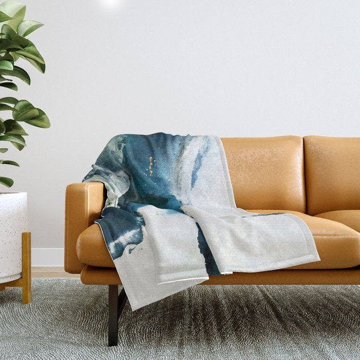 Untamed: A Pretty, Minimal, Abstract Painting In Blue, White And Gold By Alyssa Hamilton Art  Throw Blanket