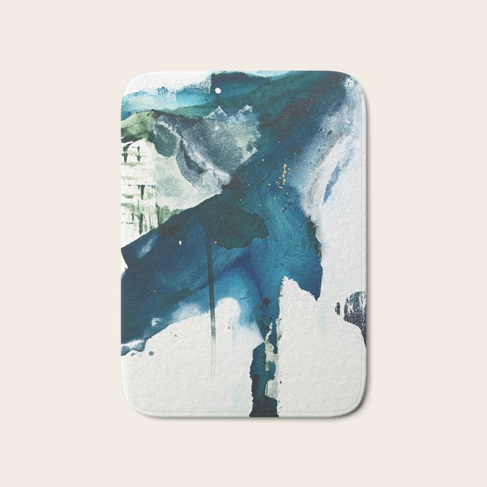 Untamed: A Pretty, Minimal, Abstract Painting In Blue, White And Gold By Alyssa Hamilton Art  Bath Mat