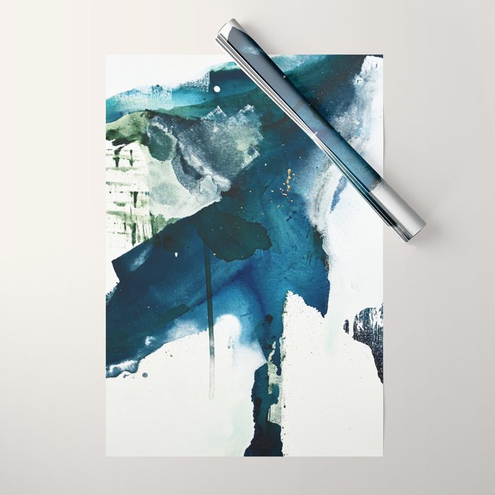 Untamed: A Pretty, Minimal, Abstract Painting In Blue, White And Gold By Alyssa Hamilton Art  Wrapping Paper