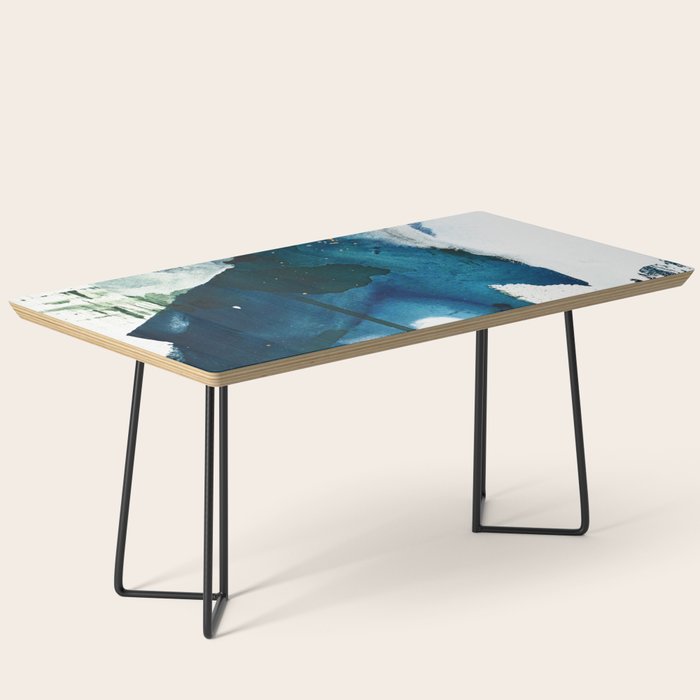 Untamed: A Pretty, Minimal, Abstract Painting In Blue, White And Gold By Alyssa Hamilton Art  Coffee Table