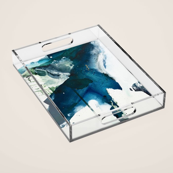 Untamed: A Pretty, Minimal, Abstract Painting In Blue, White And Gold By Alyssa Hamilton Art  Acrylic Tray
