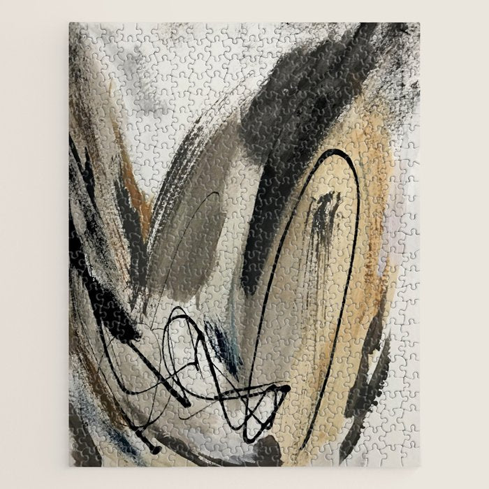 Drift [5]: A Neutral Abstract Mixed Media Piece In Black, White, Gray, Brown Jigsaw Puzzle