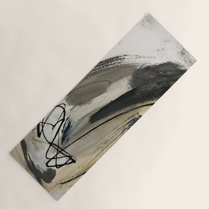 Drift [5]: A Neutral Abstract Mixed Media Piece In Black, White, Gray, Brown Yoga Mat