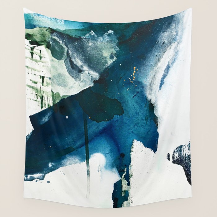 Untamed: A Pretty, Minimal, Abstract Painting In Blue, White And Gold By Alyssa Hamilton Art  Wall Tapestry