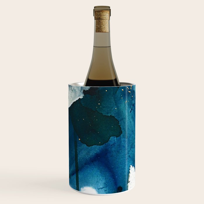 Untamed: A Pretty, Minimal, Abstract Painting In Blue, White And Gold By Alyssa Hamilton Art  Wine Chiller
